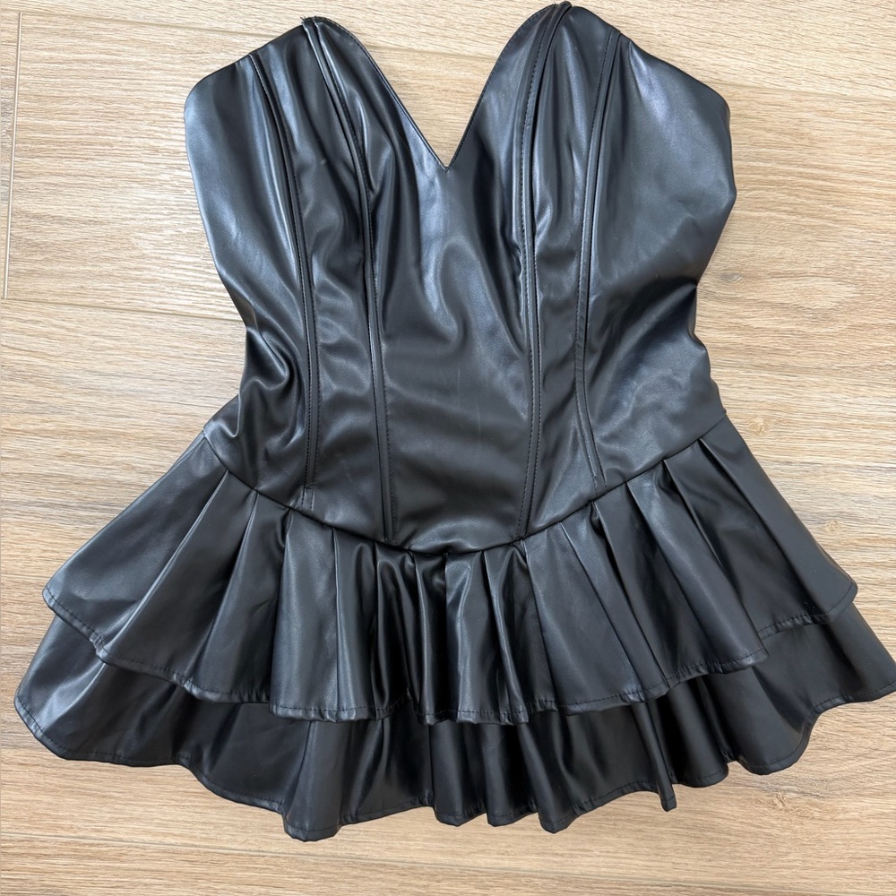 black faux leather corset top